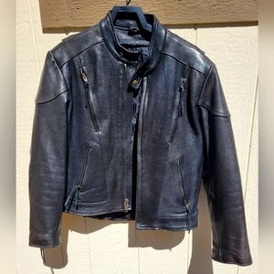S. p Leather motorcycle riding jacket with removable liner